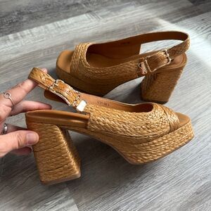 NEW Woven Platform Block Heel Sandals Slingback Heels Open Toe Buckle Strap Sz9